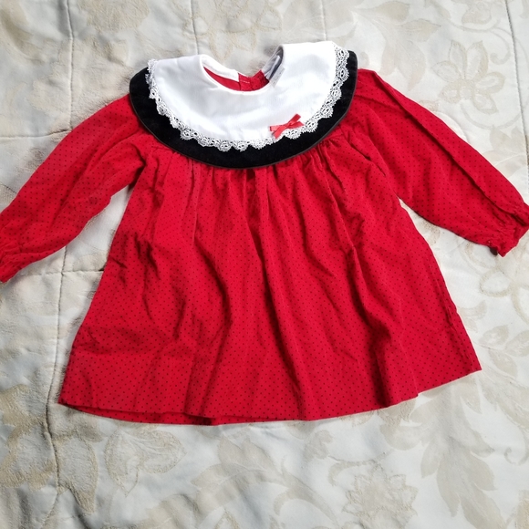 Vintage 3 piece festive red corduroy & black velour toddler girl outfit 18 mo - Picture 2 of 7